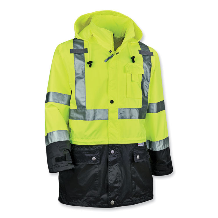 GloWear 8365BK Class 3 Hi-Vis Rain Jacket Black Bottom, Small, Lime