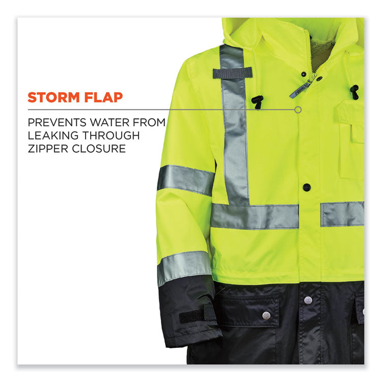 GloWear 8365BK Class 3 Hi-Vis Rain Jacket Black Bottom, X-Large, Lime