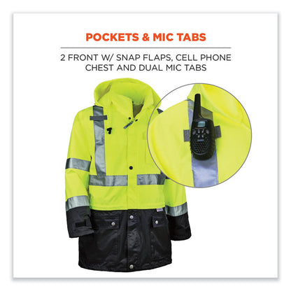 GloWear 8365BK Class 3 Hi-Vis Rain Jacket Black Bottom, X-Large, Lime