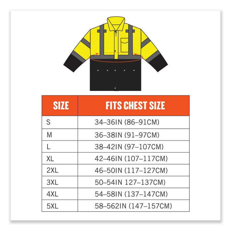 GloWear 8365BK Class 3 Hi-Vis Rain Jacket Black Bottom, X-Large, Lime