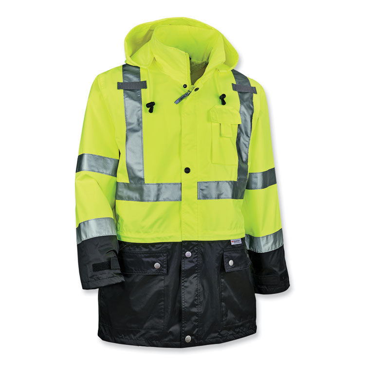 GloWear 8365BK Class 3 Hi-Vis Rain Jacket Black Bottom, X-Large, Lime