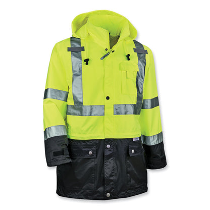 GloWear 8365BK Class 3 Hi-Vis Rain Jacket Black Bottom, X-Large, Lime