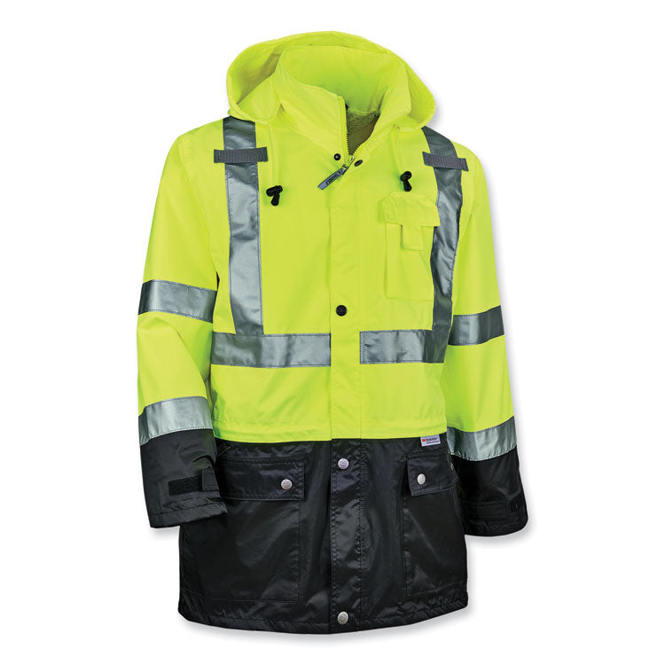 GloWear 8365BK Class 3 Hi-Vis Rain Jacket Black Bottom, 2X-Large, Lime