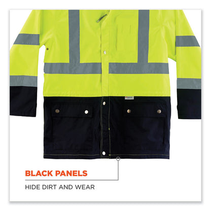 GloWear 8365BK Class 3 Hi-Vis Rain Jacket Black Bottom, 3X-Large, Lime