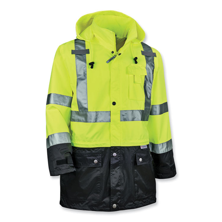 GloWear 8365BK Class 3 Hi-Vis Rain Jacket Black Bottom, 5X-Large, Lime