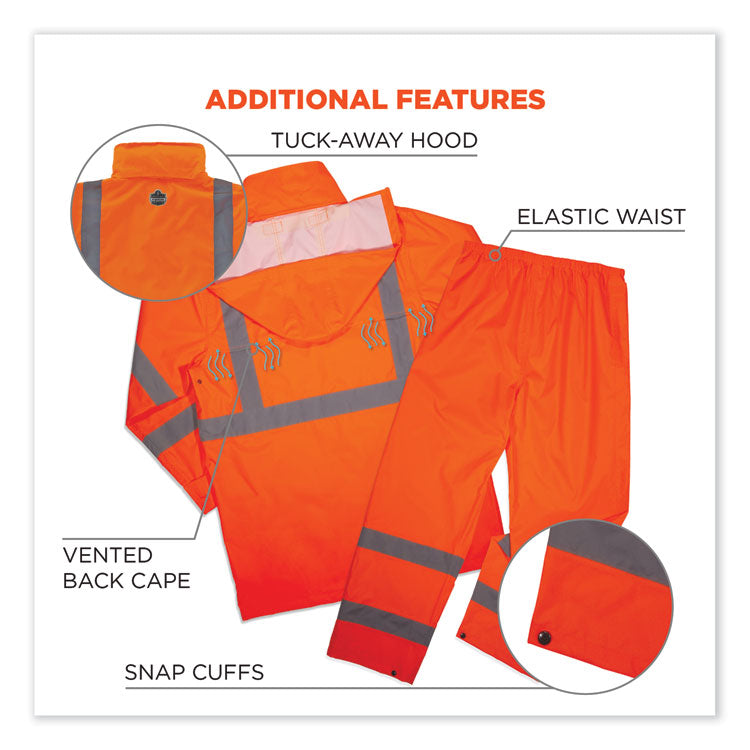 GloWear 8376K Lightweight HV Rain Suit, Medium, Orange