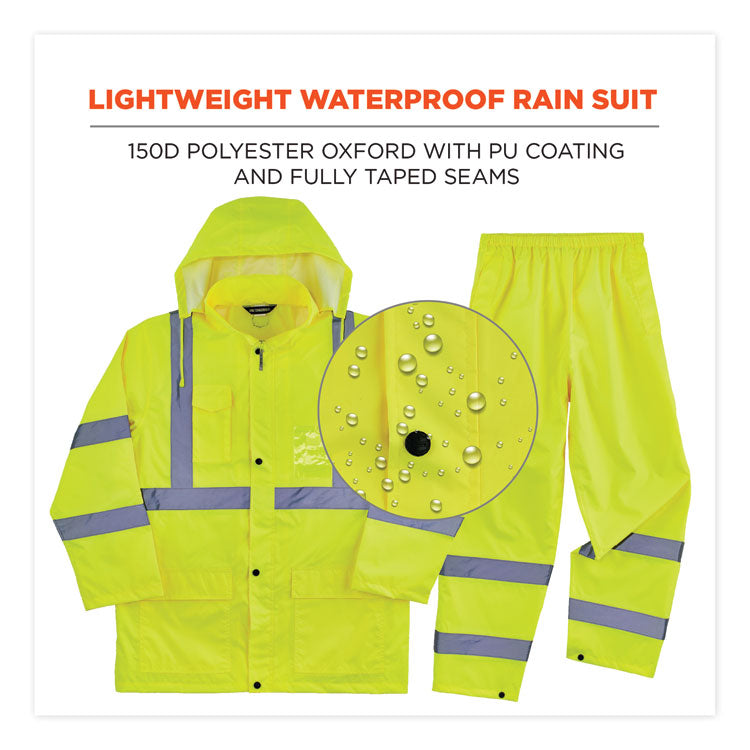 GloWear 8376K Lightweight HV Rain Suit, Large, Lime