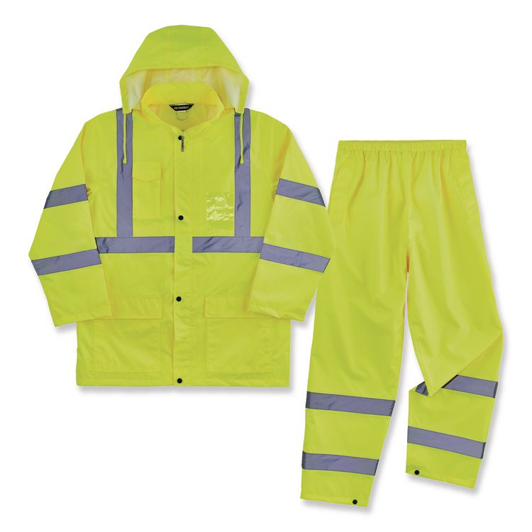 GloWear 8376K Lightweight HV Rain Suit, X-Large, Lime