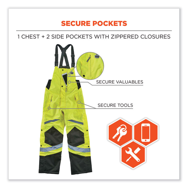 GloWear 8928 Class E Hi-Vis Insulated Bibs, Medium, Lime