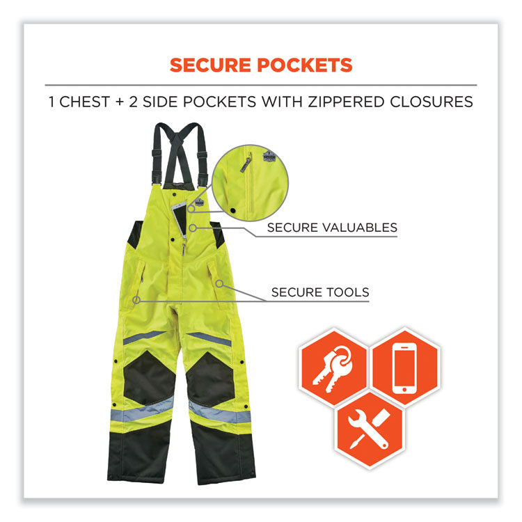 GloWear 8928 Class E Hi-Vis Insulated Bibs, Large, Lime