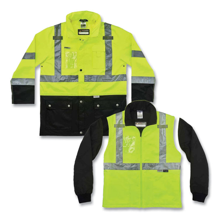 GloWear 8388 Class 3/2 Hi-Vis Thermal Jacket Kit, Small, Lime