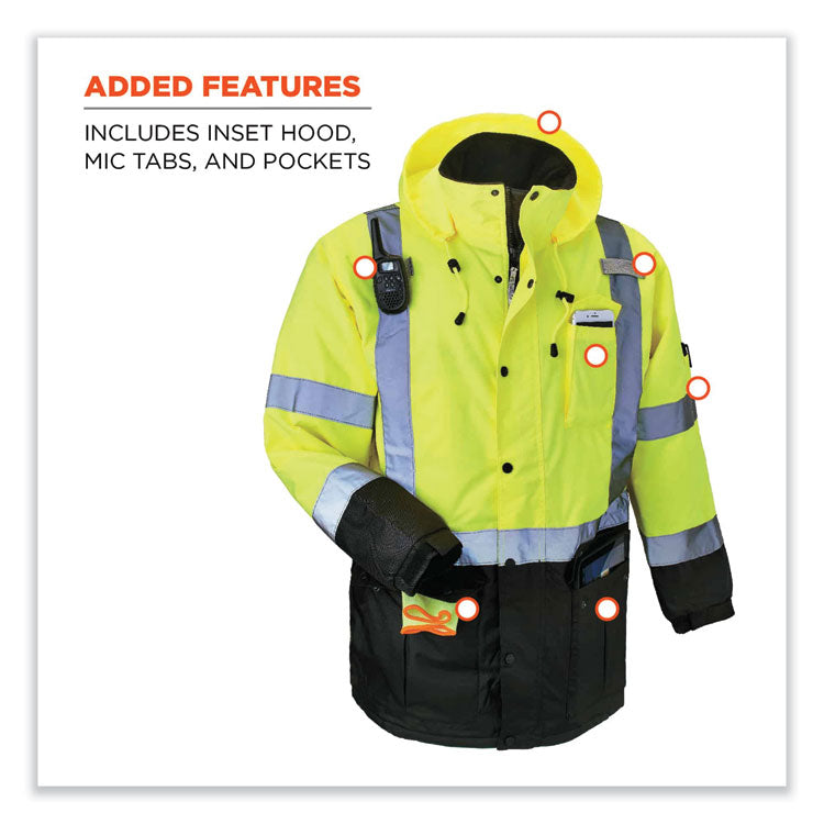 GloWear 8384 Class 3 Hi-Vis Quilted Thermal Parka, Large, Lime