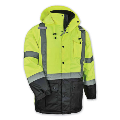 GloWear 8384 Class 3 Hi-Vis Quilted Thermal Parka, 2X-Large, Lime