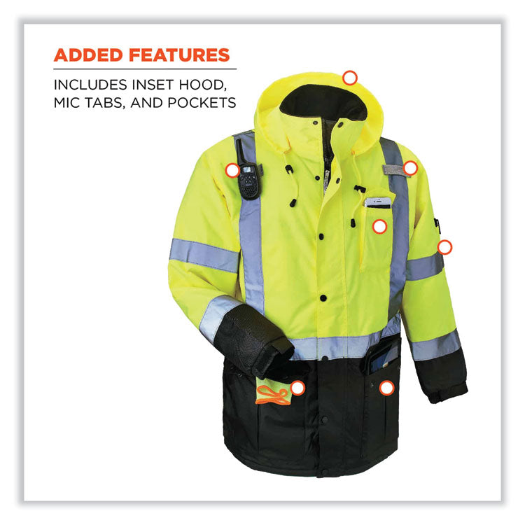 GloWear 8384 Class 3 Hi-Vis Quilted Thermal Parka, 3X-Large, Lime