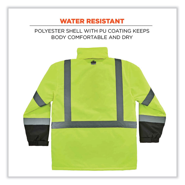 GloWear 8384 Class 3 Hi-Vis Quilted Thermal Parka, 4X-Large, Lime