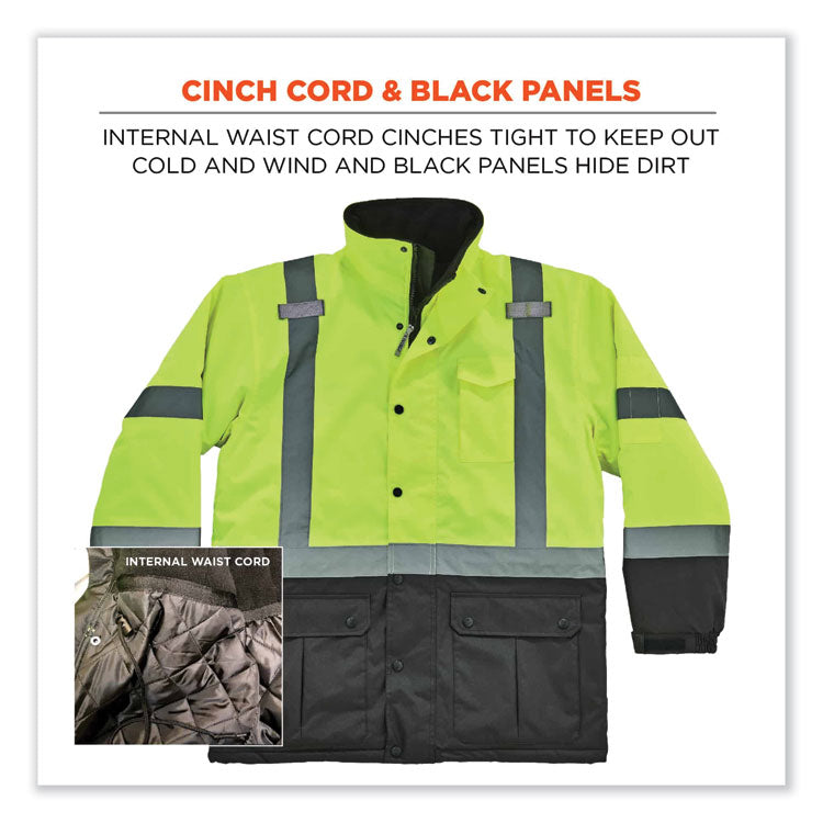 GloWear 8384 Class 3 Hi-Vis Quilted Thermal Parka, 4X-Large, Lime