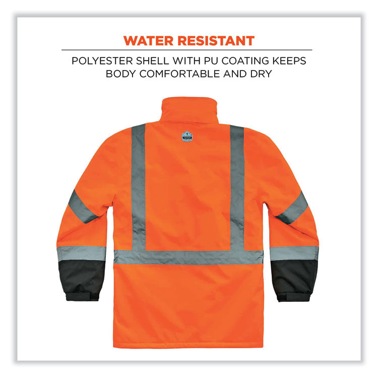 GloWear 8384 Class 3 Hi-Vis Quilted Thermal Parka, Small, Orange