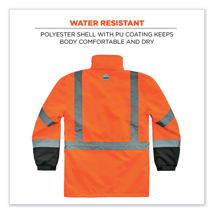 GloWear 8384 Class 3 Hi-Vis Quilted Thermal Parka, 2X-Large, Orange