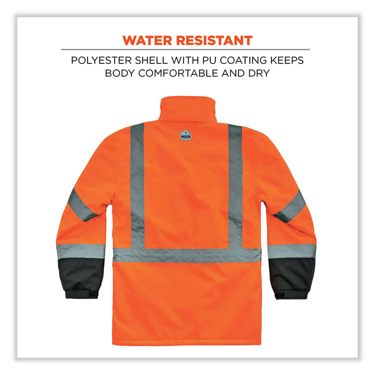 GloWear 8384 Class 3 Hi-Vis Quilted Thermal Parka, 3X-Large, Orange