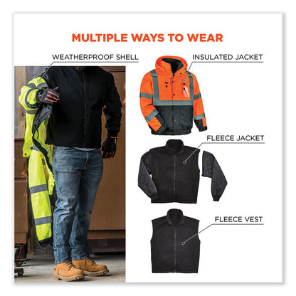 GloWear 8381 Class 3 Hi-Vis 4-in-1 Quilted Bomber Jacket, Orange, X-Large