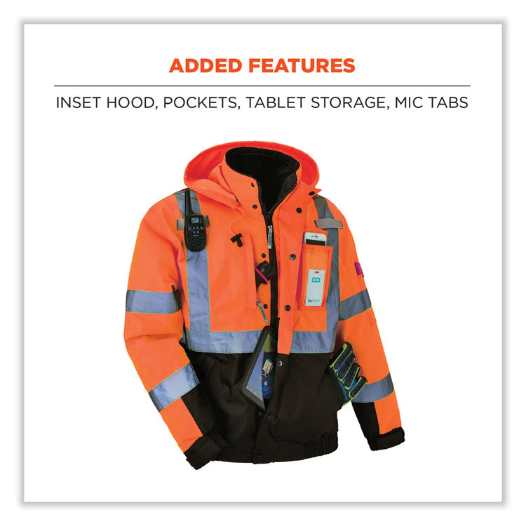 GloWear 8381 Class 3 Hi-Vis 4-in-1 Quilted Bomber Jacket, Orange, 5X-Large