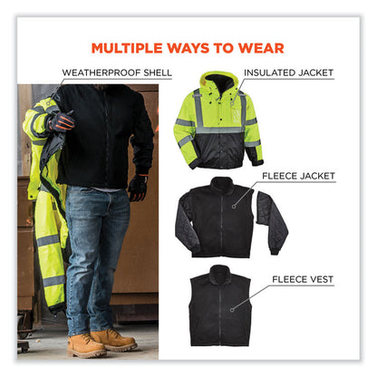 GloWear 8381 Class 3 Hi-Vis 4-in-1 Quilted Bomber Jacket, Lime, Medium