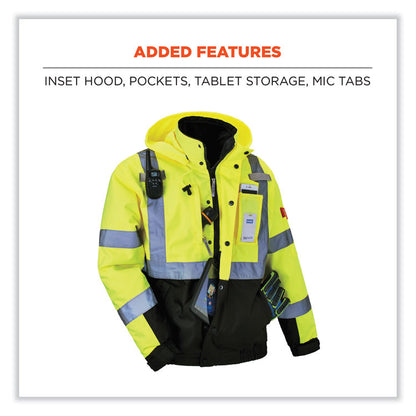GloWear 8381 Class 3 Hi-Vis 4-in-1 Quilted Bomber Jacket, Lime, Large