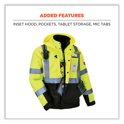 GloWear 8381 Class 3 Hi-Vis 4-in-1 Quilted Bomber Jacket, Lime, 2X-Large
