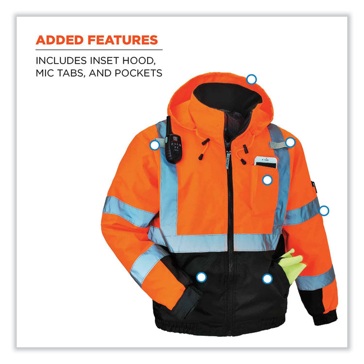 GloWear 8377 Class 3 Hi-Vis Quilted Bomber Jacket, Orange, Large