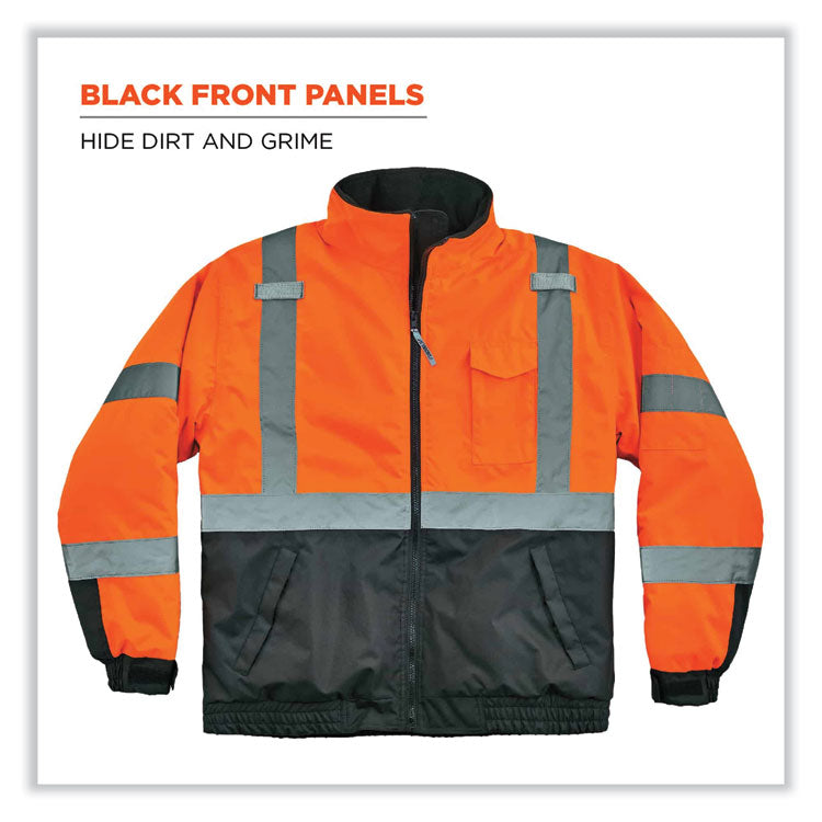 GloWear 8377 Class 3 Hi-Vis Quilted Bomber Jacket, Orange, 3X-Large