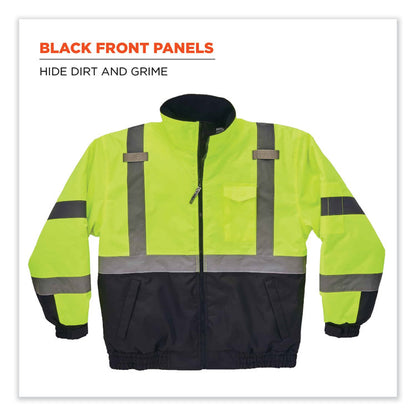 GloWear 8377 Class 3 Hi-Vis Quilted Bomber Jacket, Lime, Medium