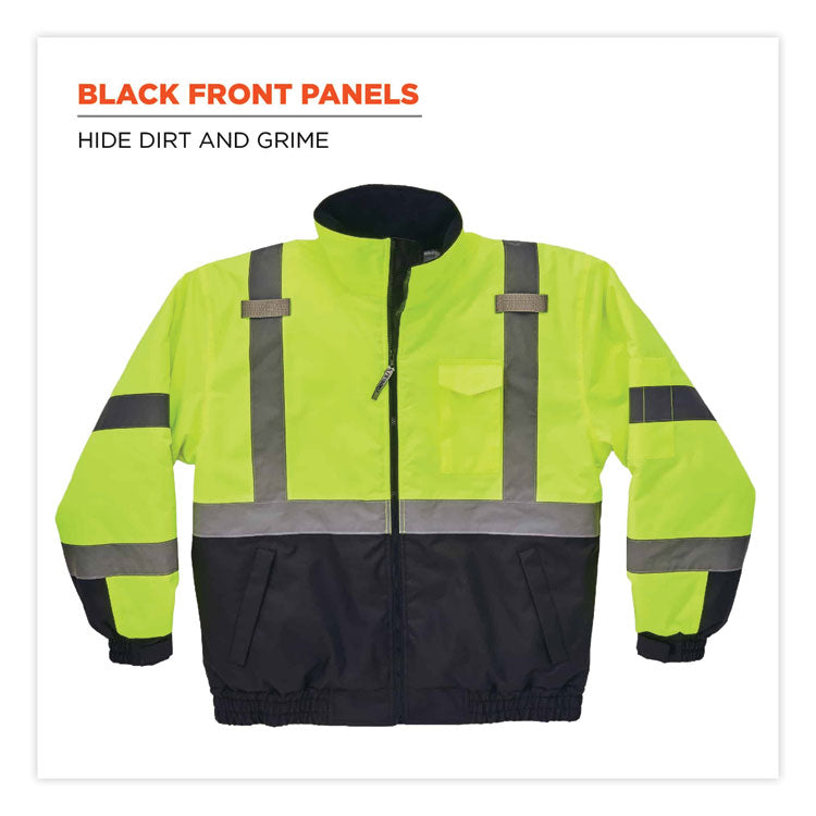 GloWear 8377 Class 3 Hi-Vis Quilted Bomber Jacket, Lime, Large
