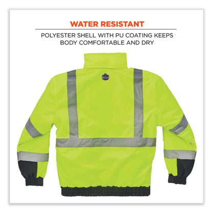 GloWear 8377 Class 3 Hi-Vis Quilted Bomber Jacket, Lime, 2X-Large