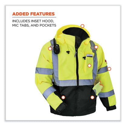 GloWear 8377 Class 3 Hi-Vis Quilted Bomber Jacket, Lime, 3X-Large