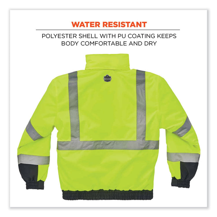 GloWear 8377 Class 3 Hi-Vis Quilted Bomber Jacket, Lime, 4X-Large