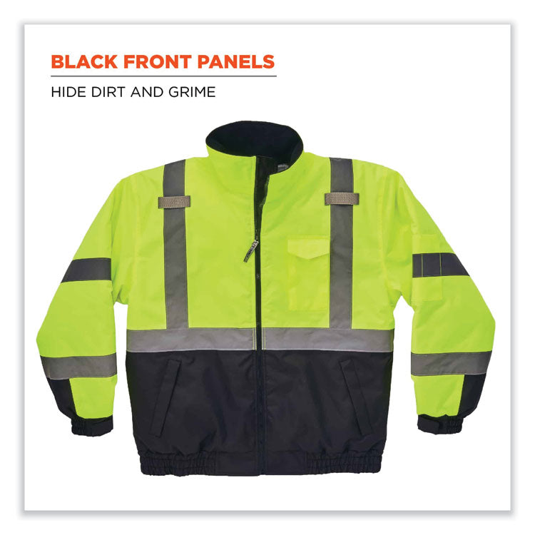 GloWear 8377 Class 3 Hi-Vis Quilted Bomber Jacket, Lime, 4X-Large