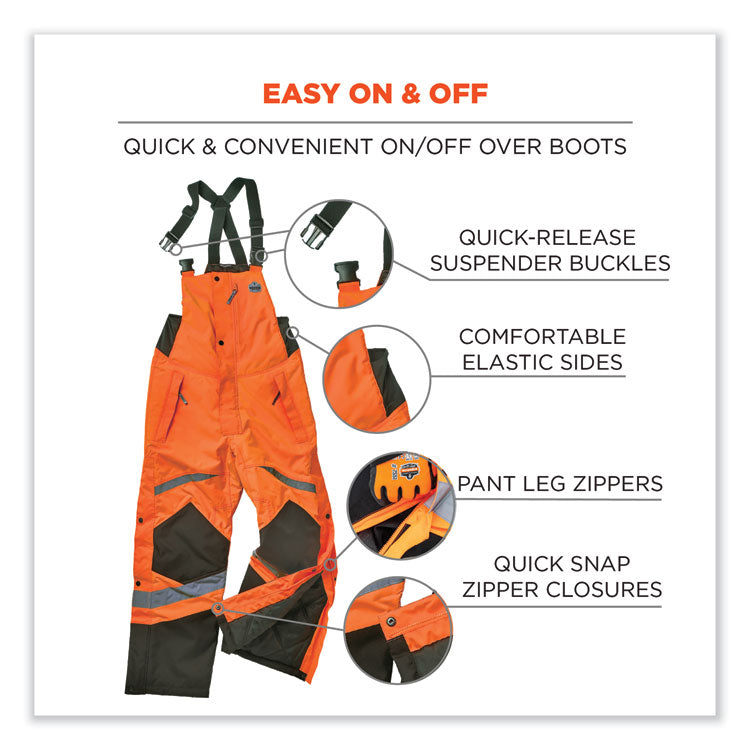 GloWear 8928 Class E Hi-Vis Insulated Bibs, Large, Orange