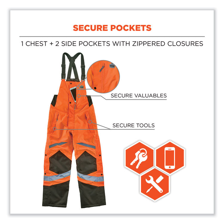 GloWear 8928 Class E Hi-Vis Insulated Bibs, Large, Orange