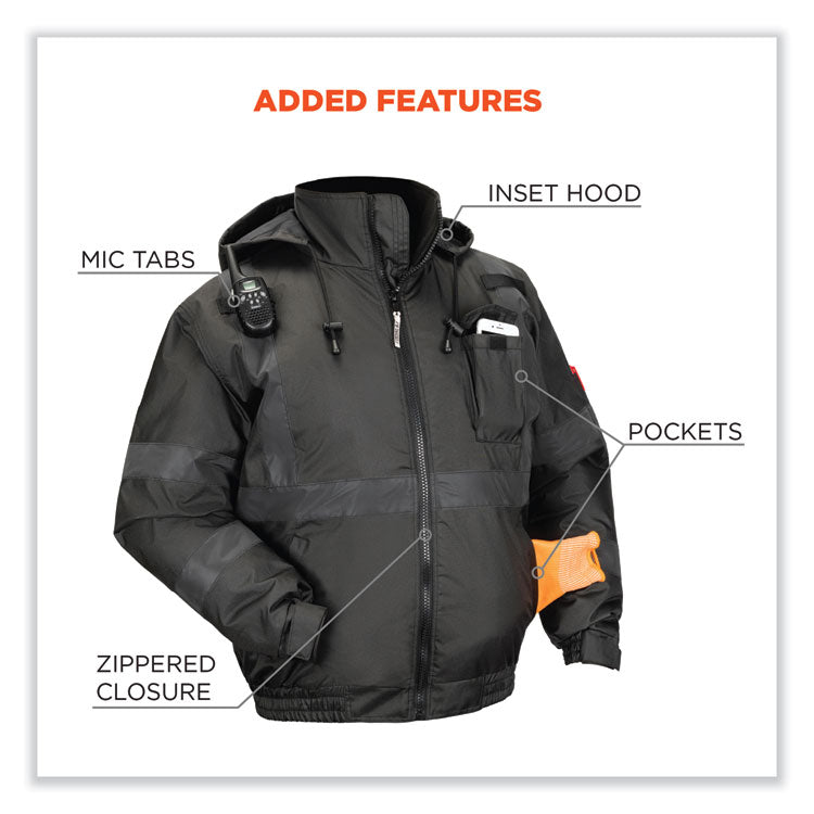 GloWear 8377EV Non-Certified Hi-Vis Quilted Bomber Jacket, Black, Medium
