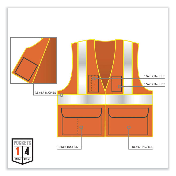 GloWear 8235ZX Class 2 Two-Tone X-Back Vest, Polyester, Small/Medium, Orange