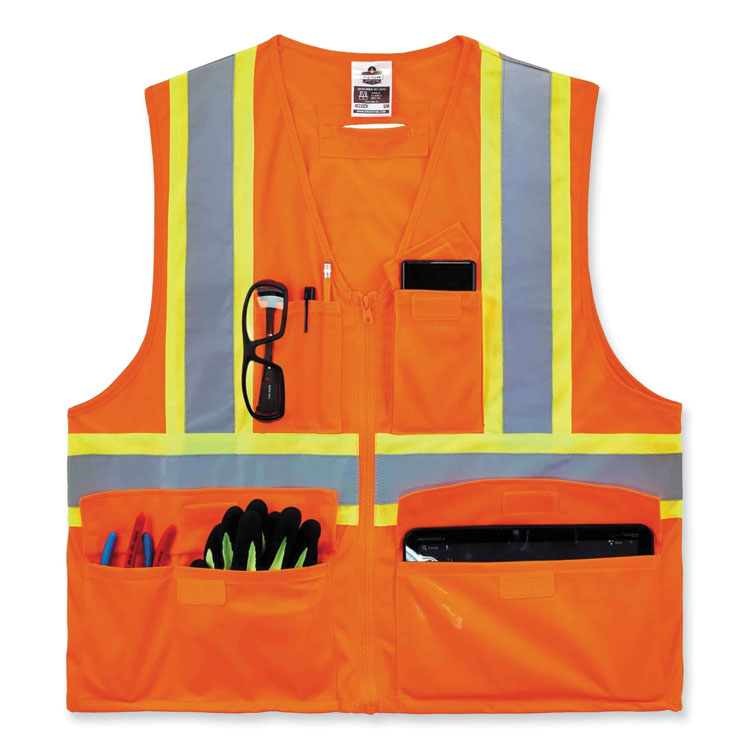 GloWear 8235ZX Class 2 Two-Tone X-Back Vest, Polyester, Small/Medium, Orange