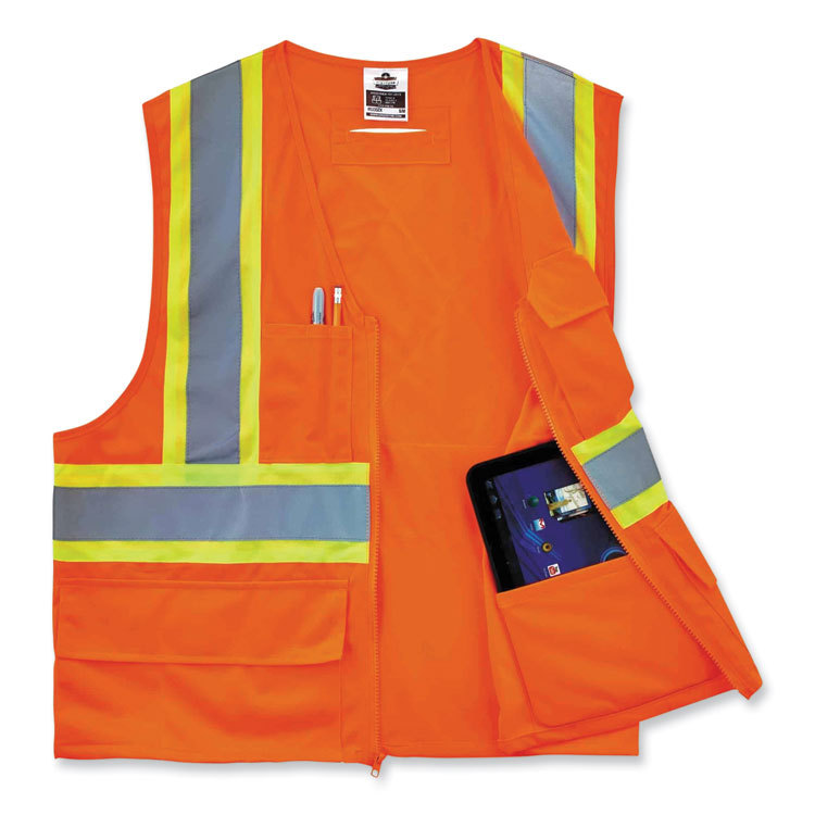 GloWear 8235ZX Class 2 Two-Tone X-Back Vest, Polyester, 4X-Large/5X-Large, Orange