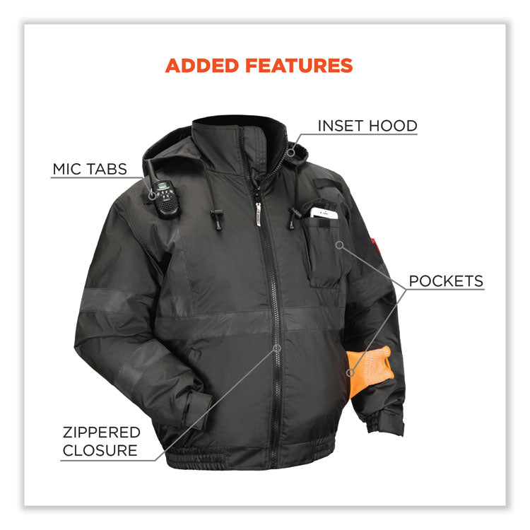 GloWear 8377EV Non-Certified Hi-Vis Quilted Bomber Jacket, Black, Large