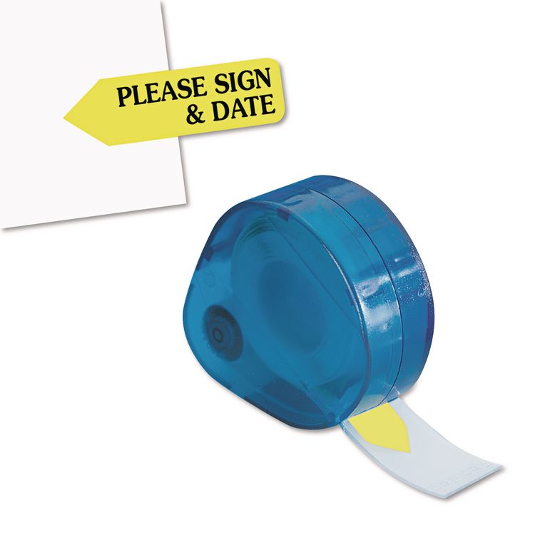 Arrow Message Page Flags in Dispenser, "Please Sign and Date", Yellow, 120 Flags
