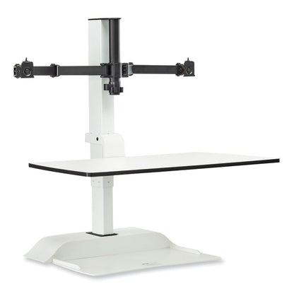 Soar Electric Desktop Sit/Stand Dual Monitor Arm, For 27" Monitors, White, Supports 10 lbs