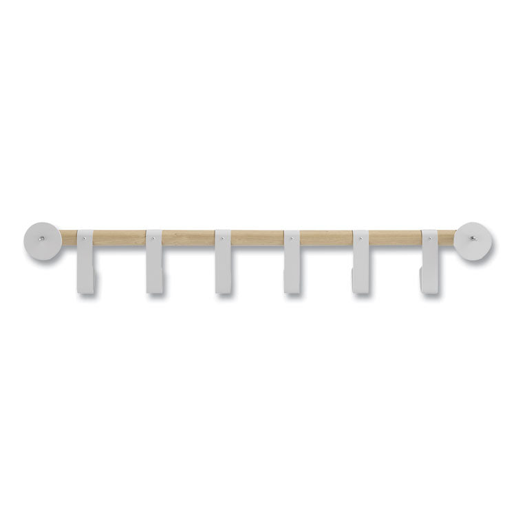 Resi Coat Wall Rack, 6 Hook, 36.25w x 4.25d x 6h, White