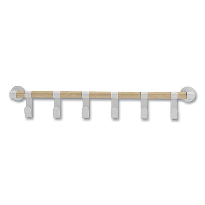 Resi Coat Wall Rack, 6 Hook, 36.25w x 4.25d x 6h, White