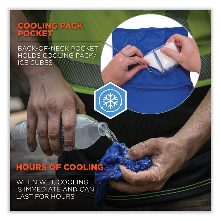 Chill-Its 6482 Cooling Neck Gaiter Bandana Pocket Kit, Polyester/Spandex, Small/Medium, Blue