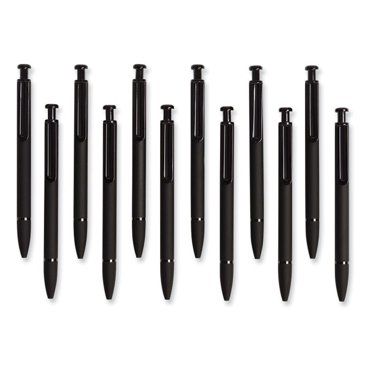 Monterey Soft Touch Ballpoint Pen, Retractable, Medium 1 mm, Black Ink, Midnight Barrel, 12/Pack