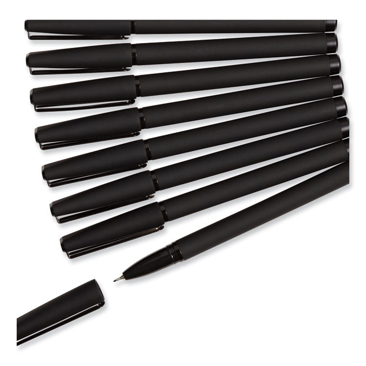 Catalina Soft Touch Porous Point Pen, Stick, Fine 0.7 mm, Black Ink, Black Barrel, Dozen